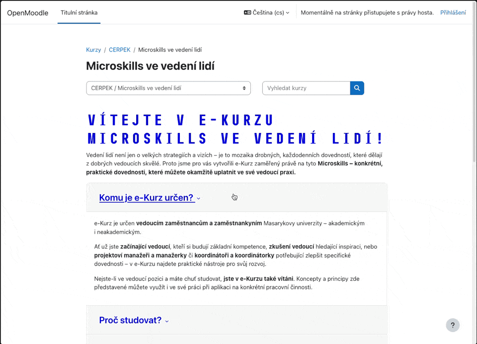 Klikněte na tlačítko Příhlášení, pak na tlačítko Institucionální přihlášení | Institutional login a dokončete přihlášení univerzitním Jednotným přihlášením.